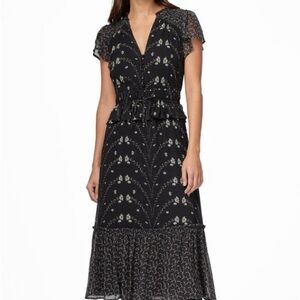 Paige Talia Placed Floral Silk Chiffon Dress Black Floral Dress